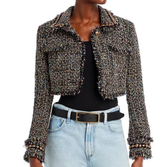 Cinq a Sept 'Odette' Cropped Confetti Tweed Jacket, Black Multi - Picture 3 of 5